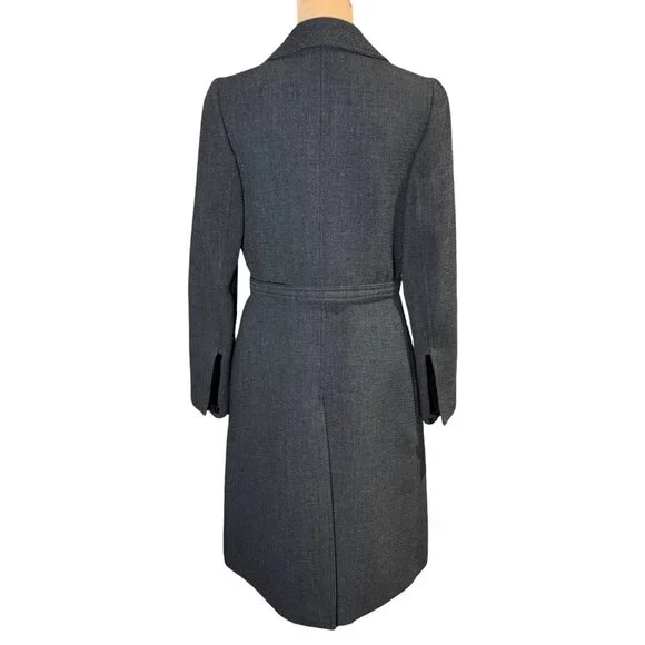 Vintage Prada Wool Coat Women SZ 8/44 Gray Belted Italian Luxury